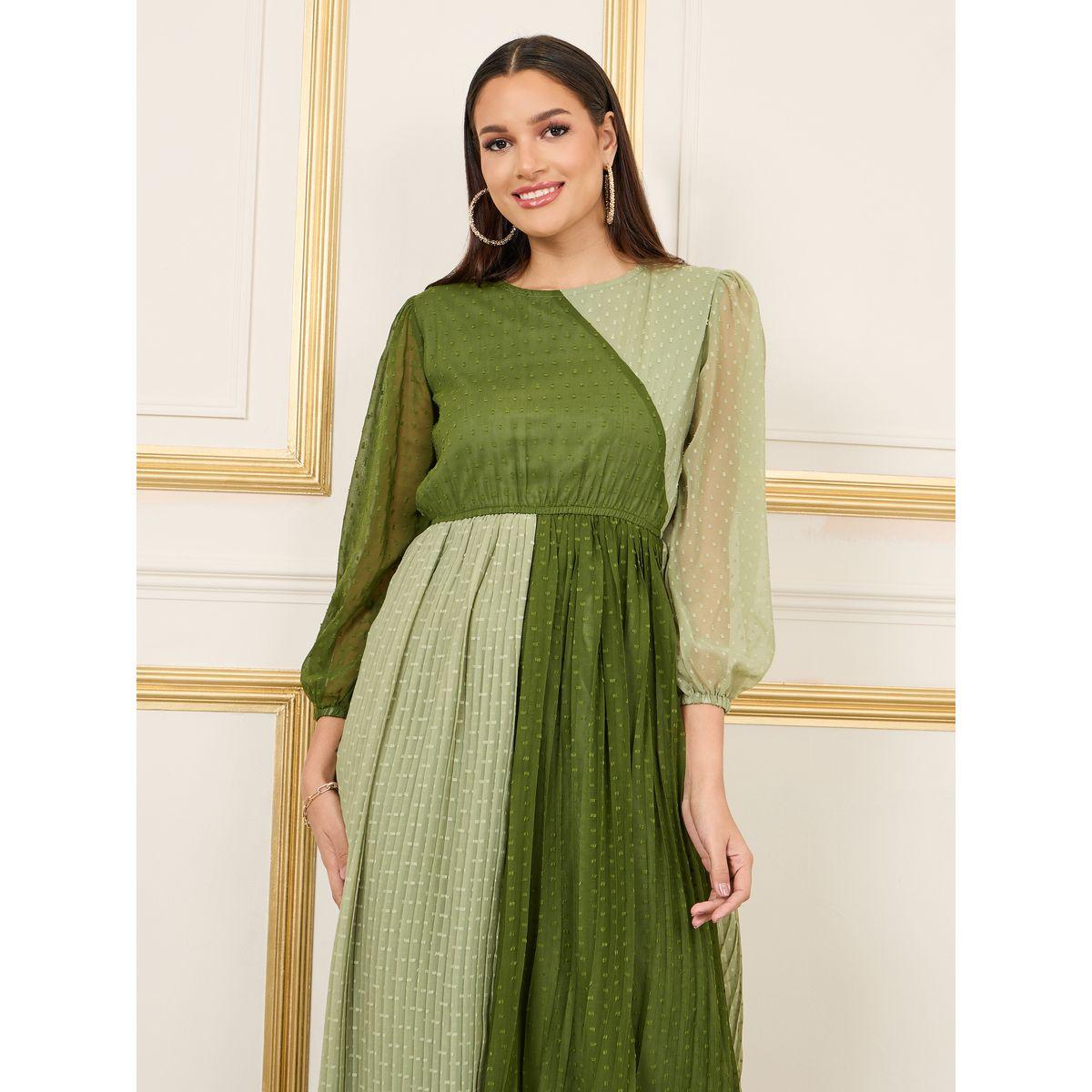 Styli Dobby Colorblock A-Line Maxi Dress-women-clothing-dresses-image-2