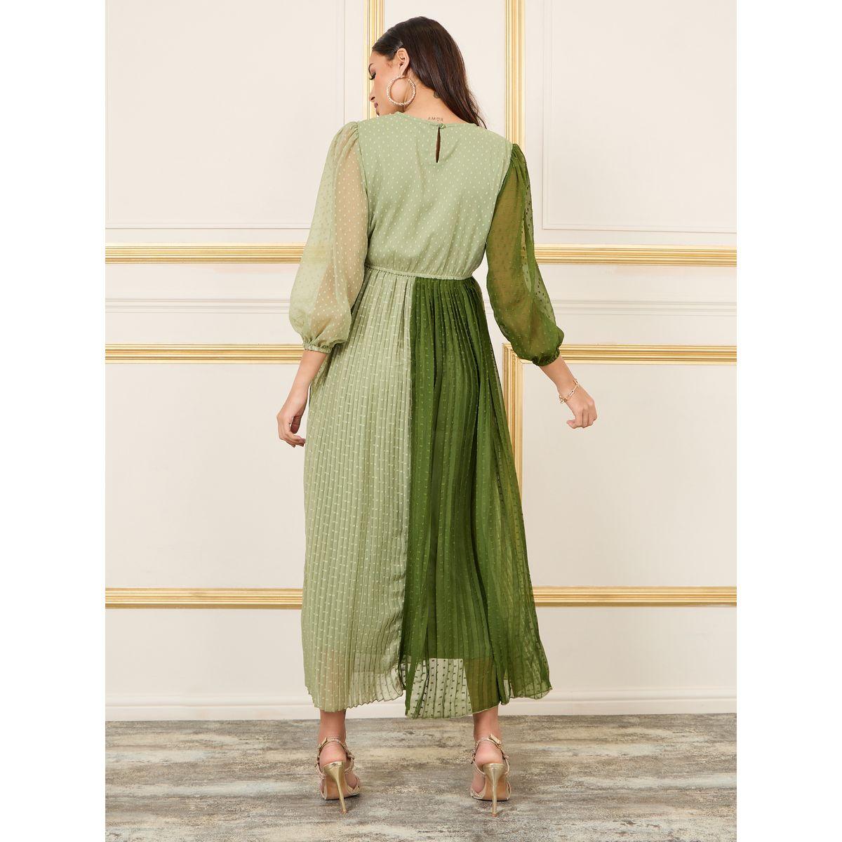 Styli Dobby Colorblock A-Line Maxi Dress-women-clothing-dresses-image-4