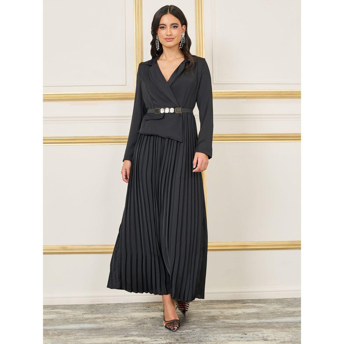 Styli Gemstone Belted Pleated Blazer Midi Dress-women-clothing-dresses-image-1