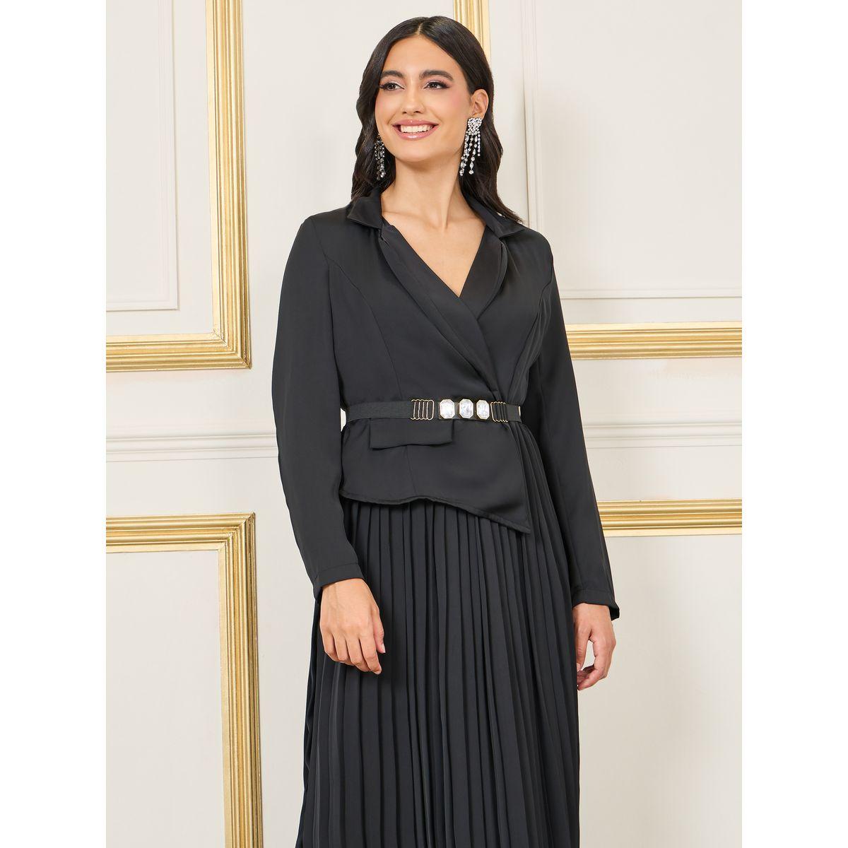 Styli Gemstone Belted Pleated Blazer Midi Dress-women-clothing-dresses-image-2