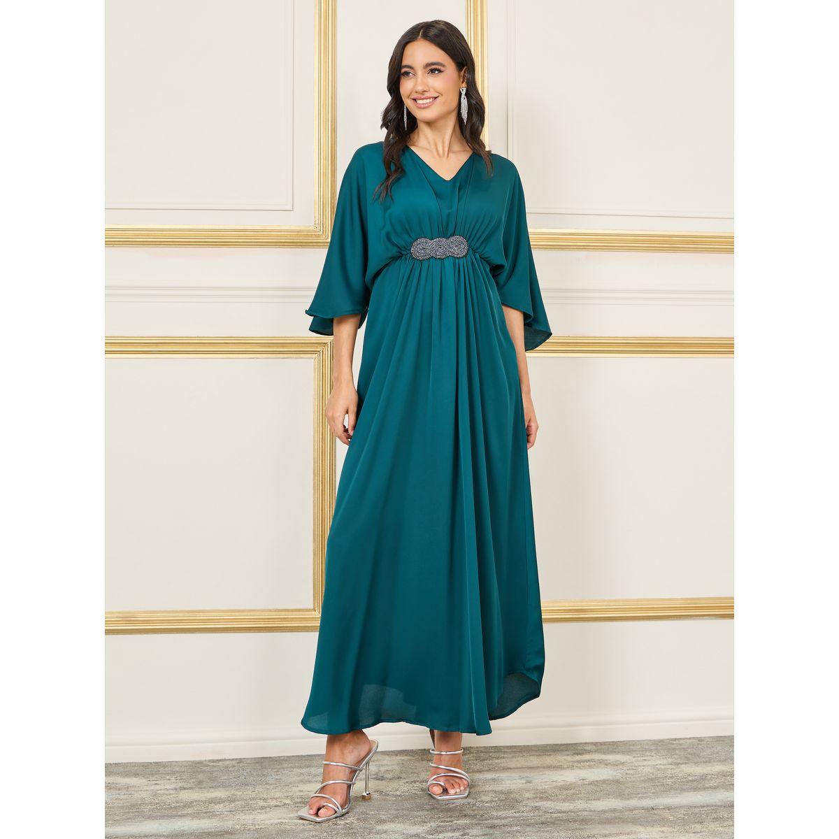 Styli Embellished Gathered Detail Batwing Sleeves A-Line Maxi Dress-women-clothing-dresses-image-1