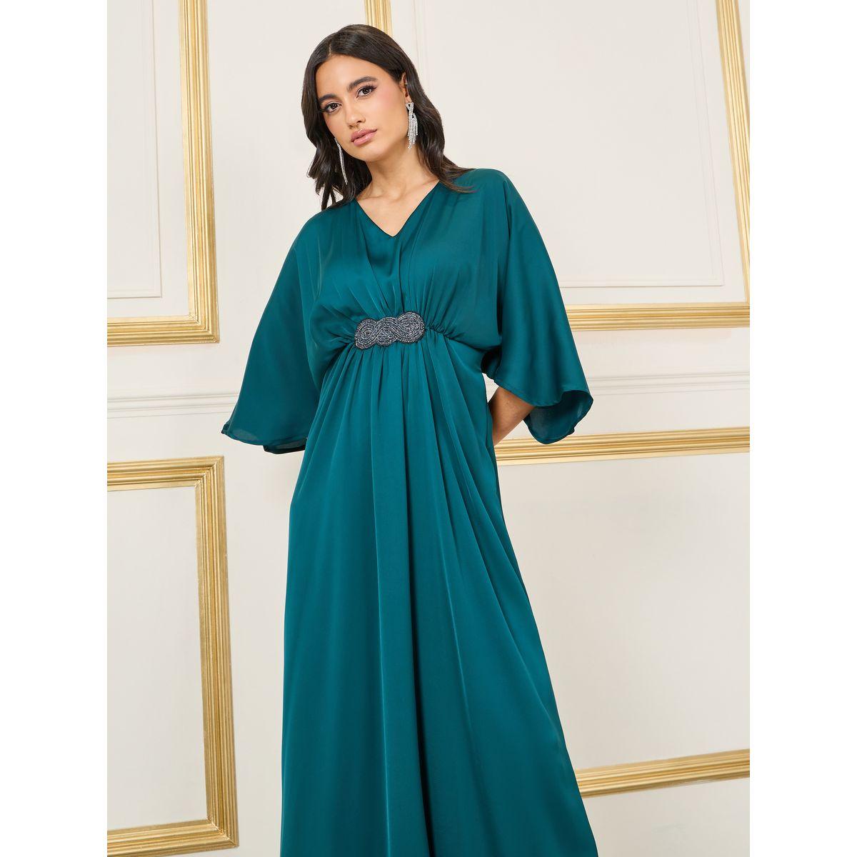 Styli Embellished Gathered Detail Batwing Sleeves A-Line Maxi Dress-women-clothing-dresses-image-2