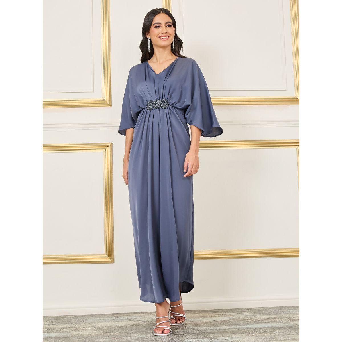 Styli Embellished Gathered Detail Batwing Sleeves A-Line Maxi Dress-women-clothing-dresses-image-1