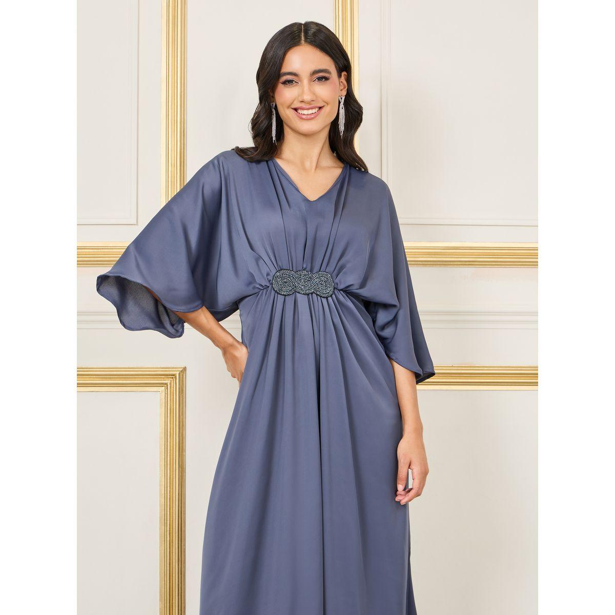 Styli Embellished Gathered Detail Batwing Sleeves A-Line Maxi Dress-women-clothing-dresses-image-2