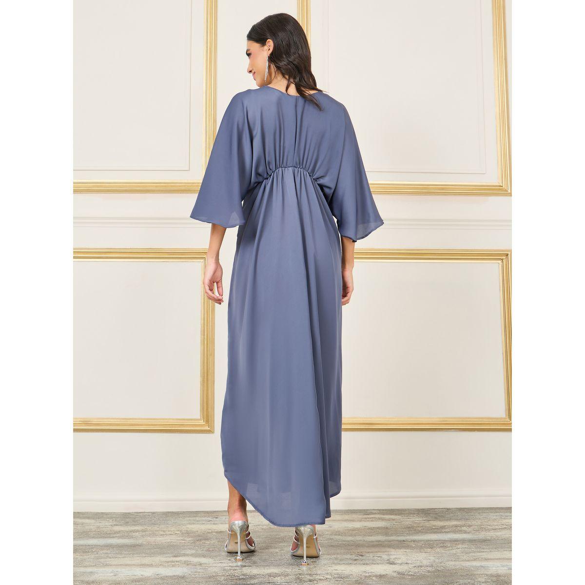 Styli Embellished Gathered Detail Batwing Sleeves A-Line Maxi Dress-women-clothing-dresses-image-4