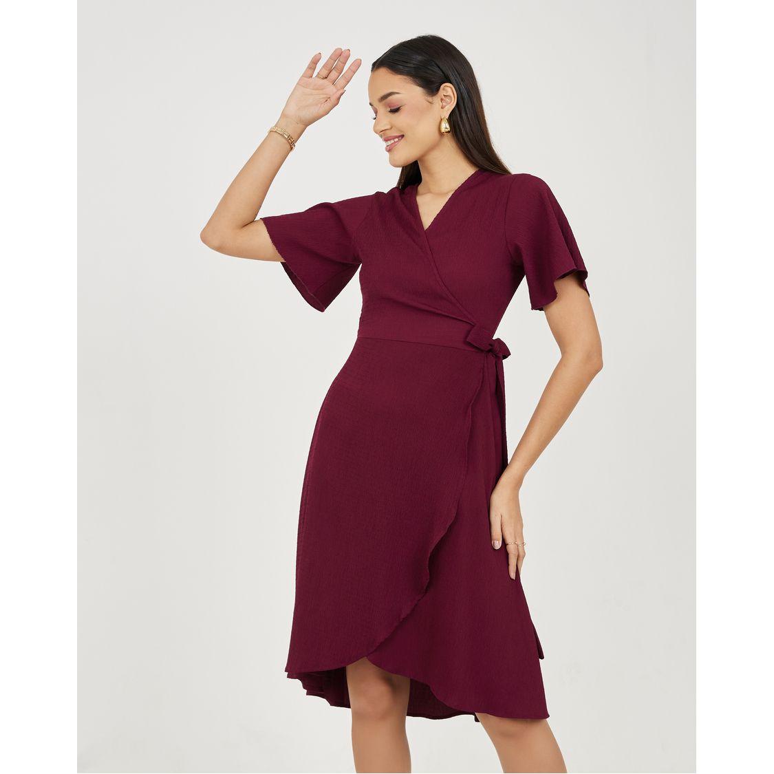 فستان ميدي بنمط لف واكمام آنجل-women-clothing-dresses-image-1