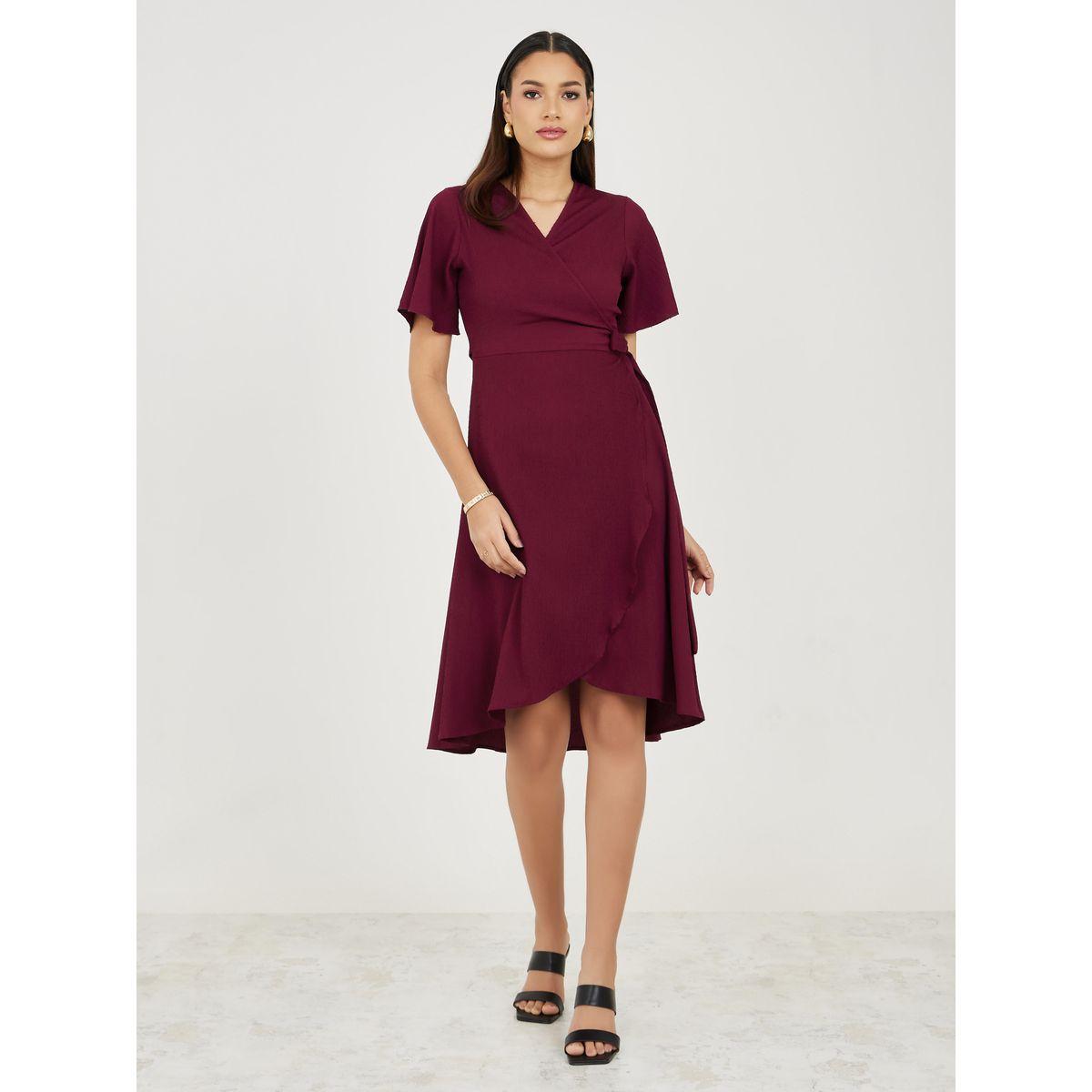 Styli Textured Angel Sleeves Wrap Midi Dress-women-clothing-dresses-image-2