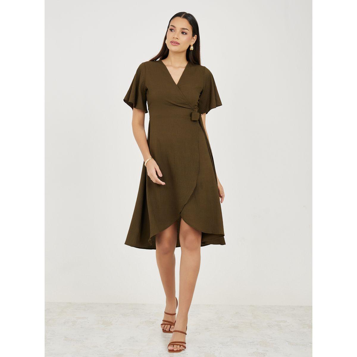 فستان ميدي بنمط لف واكمام آنجل-women-clothing-dresses-image-2