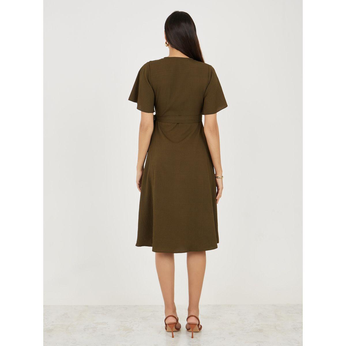 Styli Textured Angel Sleeves Wrap Midi Dress-women-clothing-dresses-image-4