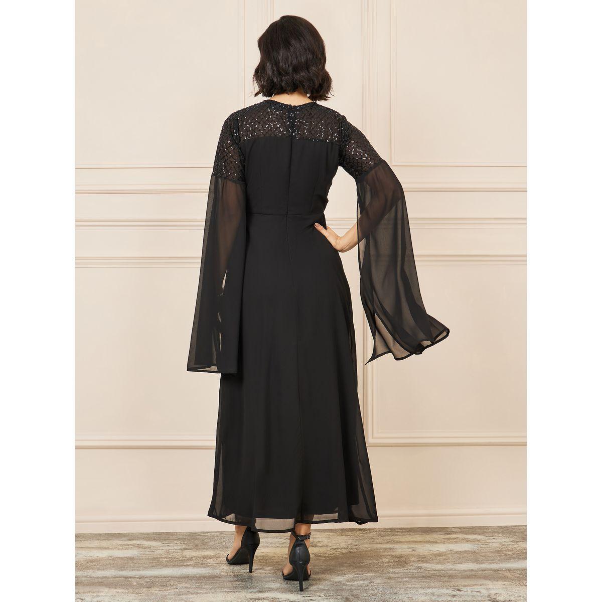Styli Beaded Sequin Detail Cape Sleeves A-Line Maxi Dress-women-clothing-dresses-image-4