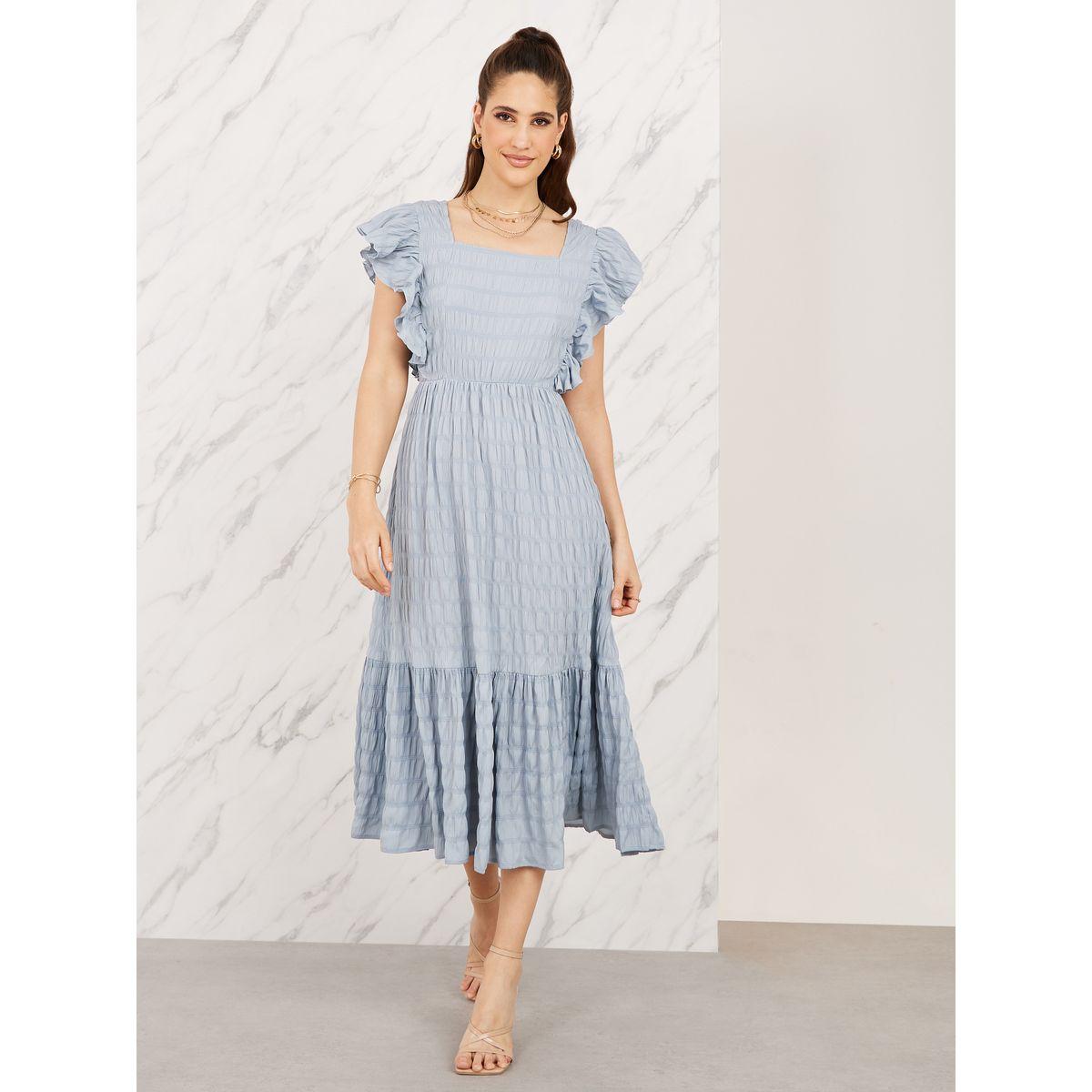 Styli Ruffle Detail Square Neck A-Line Midi Dress-women-clothing-dresses-image-1