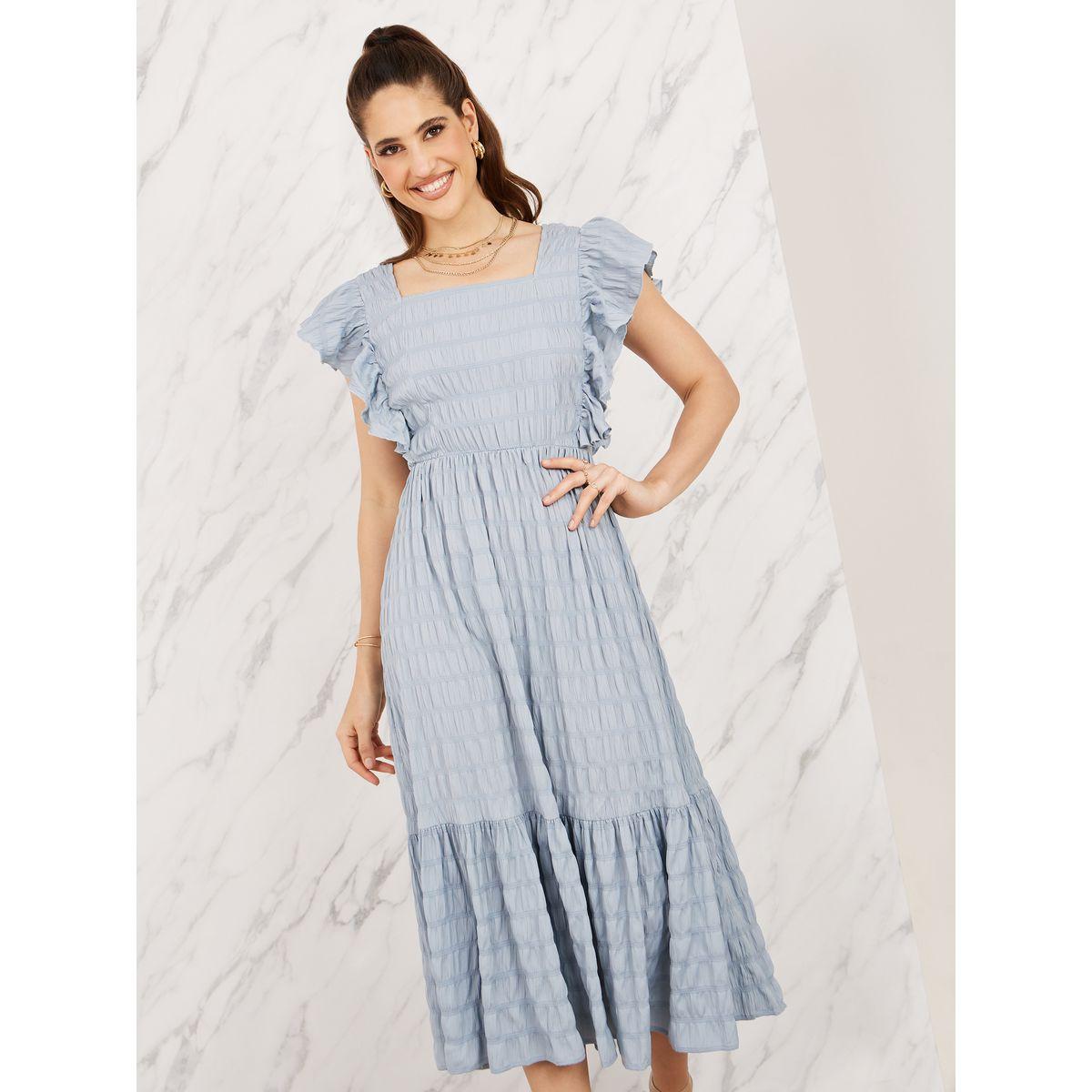 Styli Ruffle Detail Square Neck A-Line Midi Dress-women-clothing-dresses-image-2