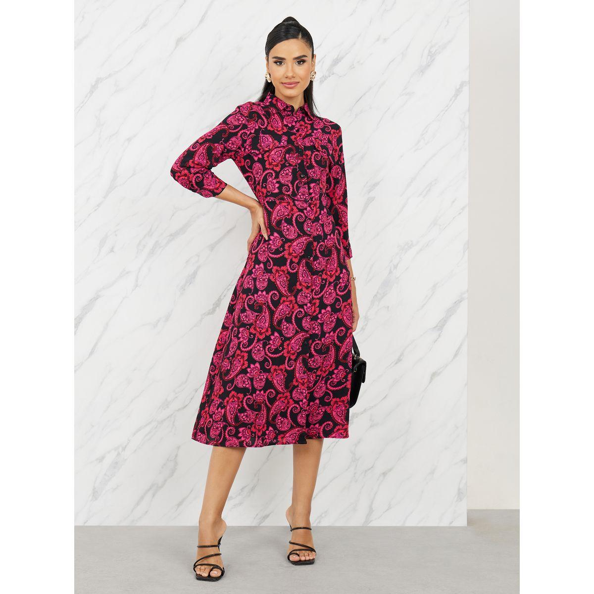 Styli Paisley Print Shirt Midi Dress-women-clothing-dresses-image-1