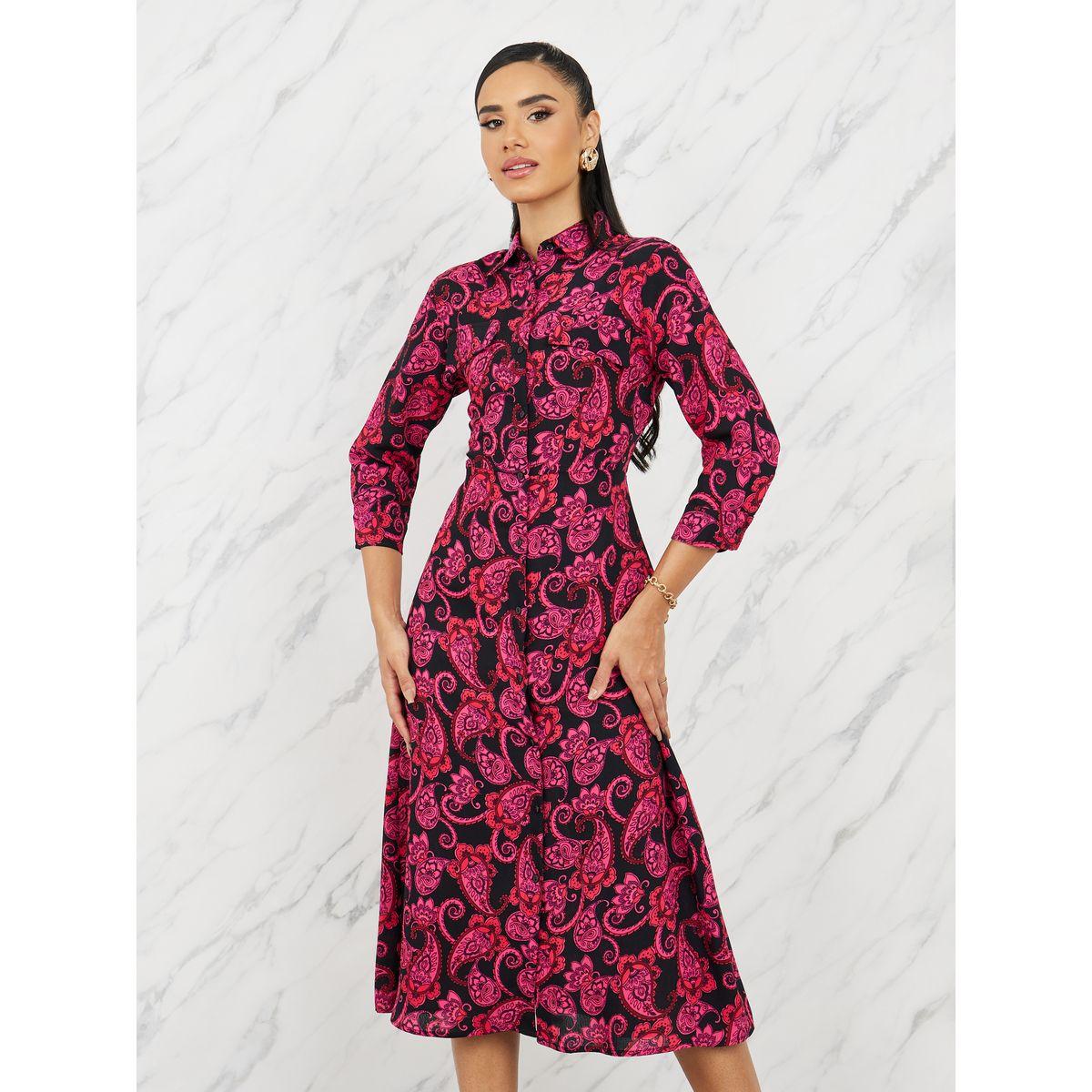 Styli Paisley Print Shirt Midi Dress-women-clothing-dresses-image-2