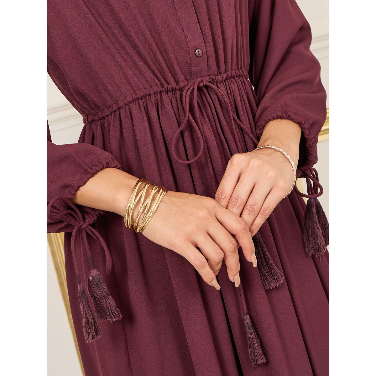 Styli Ruffle Trim High Neck Tie Up Sleeves Elasticated Waist Maxi Dress-women-clothing-dresses-image-3