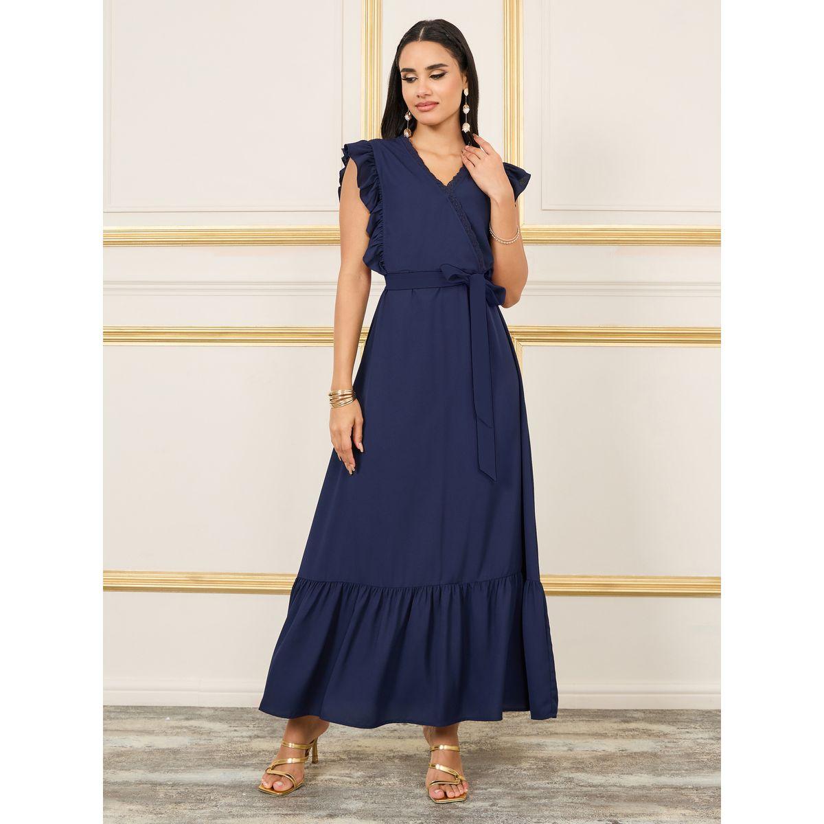 Styli Ruffle Detail Lace Trim A-Line Maxi Dress-women-clothing-dresses-image-1