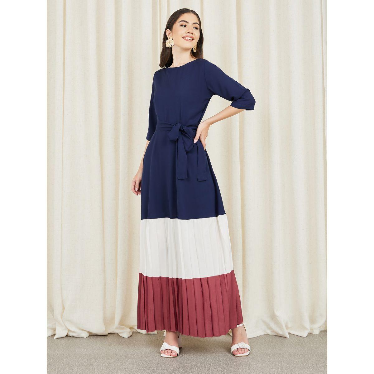 Styli Colorblock Pleated Self Tie Up Tiered Maxi Dress-women-clothing-dresses-image-1
