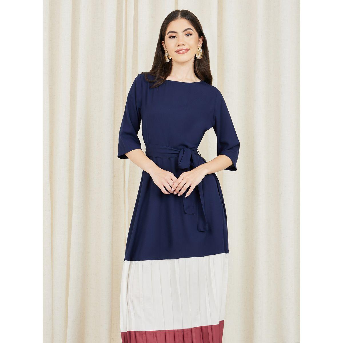 Styli Colorblock Pleated Self Tie Up Tiered Maxi Dress-women-clothing-dresses-image-2