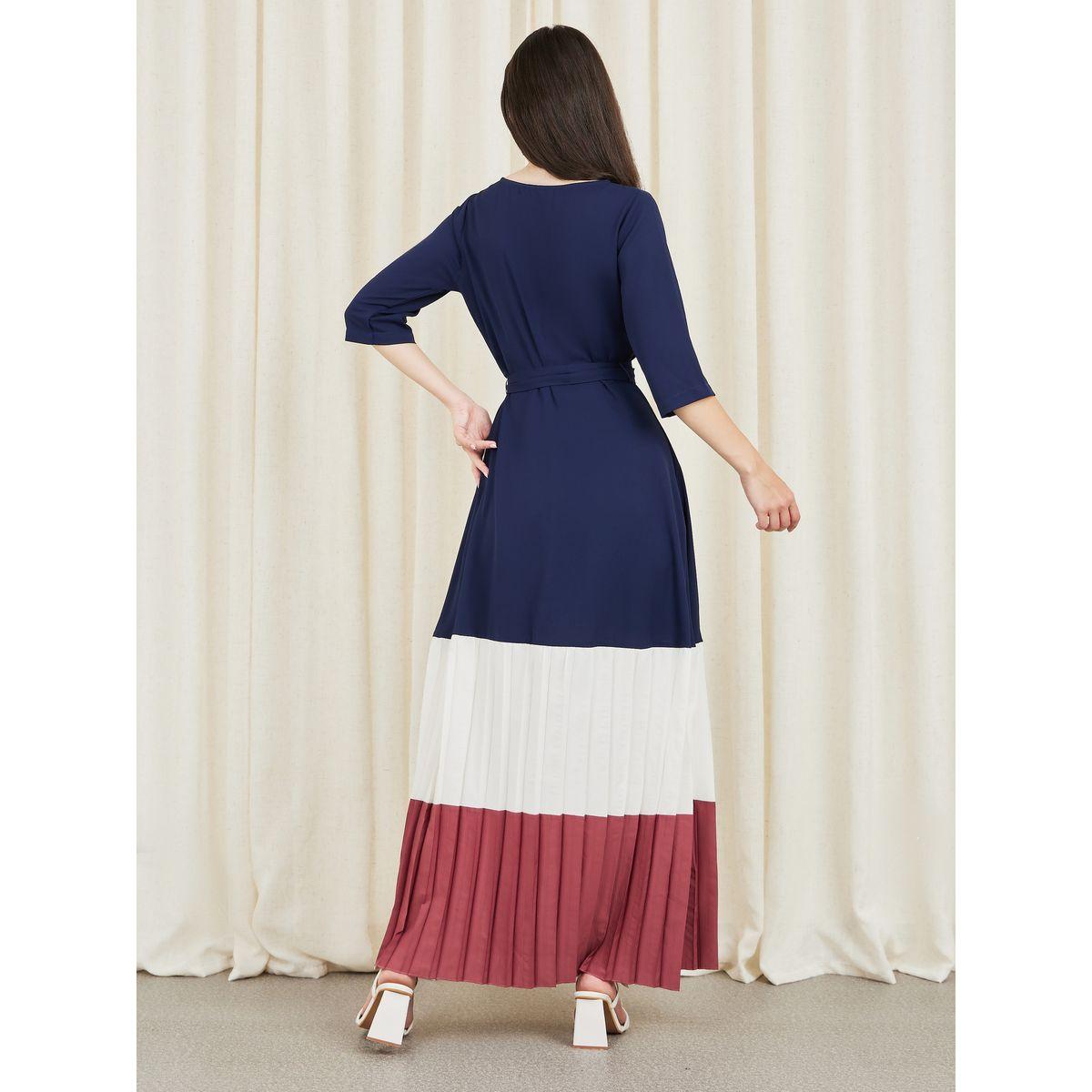 Styli Colorblock Pleated Self Tie Up Tiered Maxi Dress-women-clothing-dresses-image-4