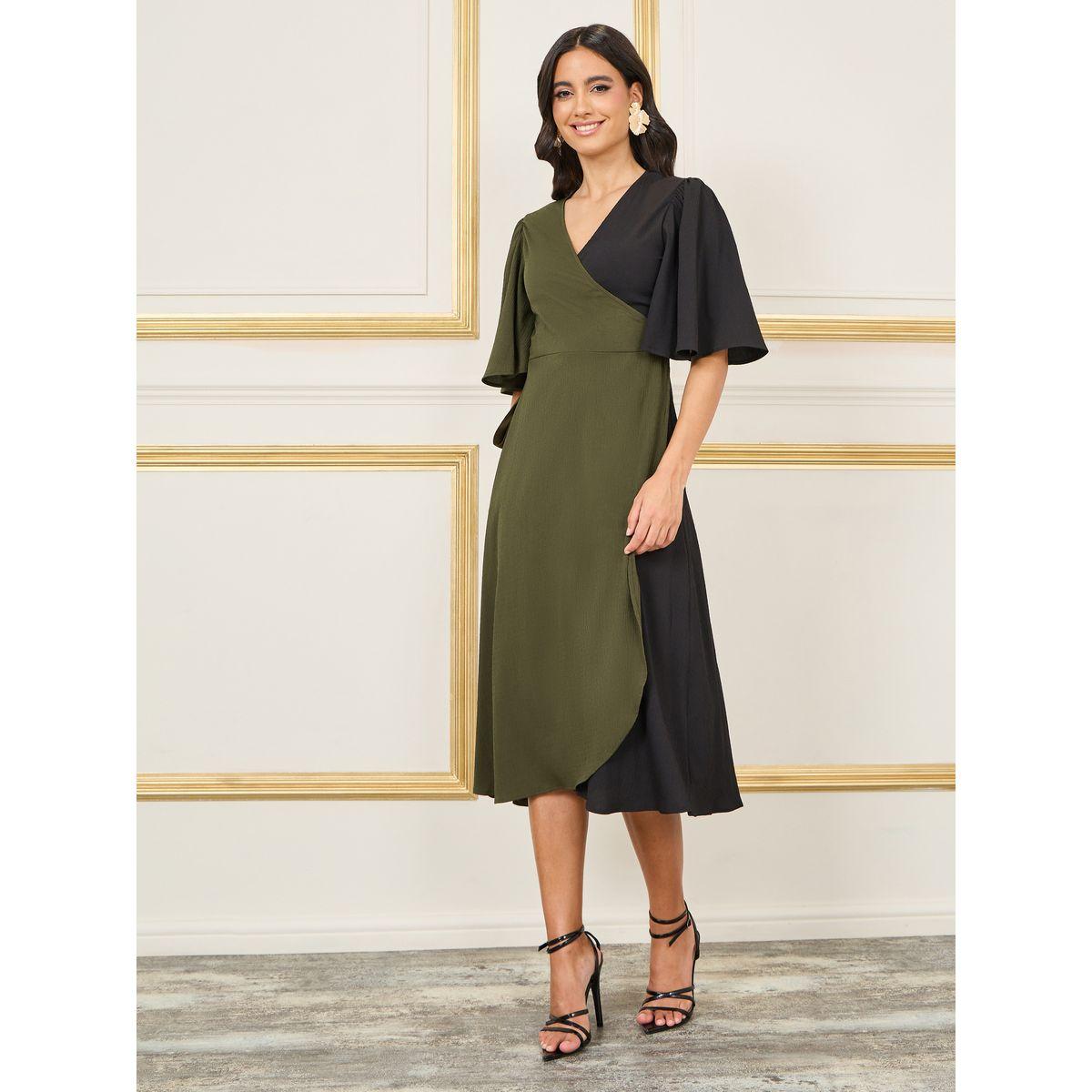 فستان ميدي بنمط لف مع كتل الالوان-women-clothing-dresses-image-1