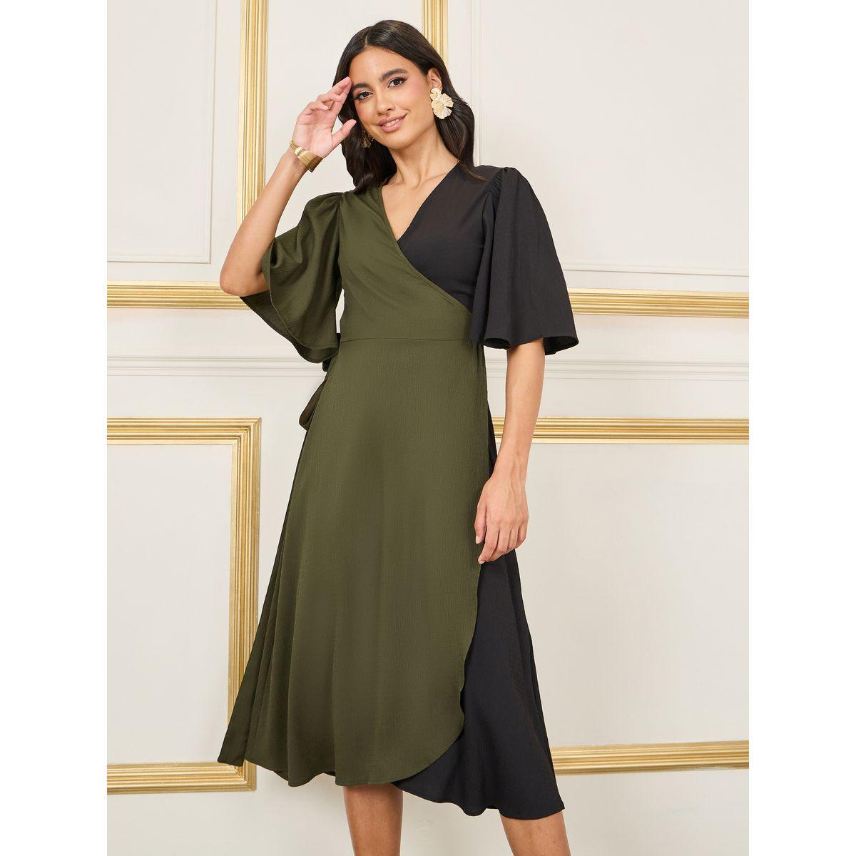 فستان ميدي بنمط لف مع كتل الالوان-women-clothing-dresses-image-2