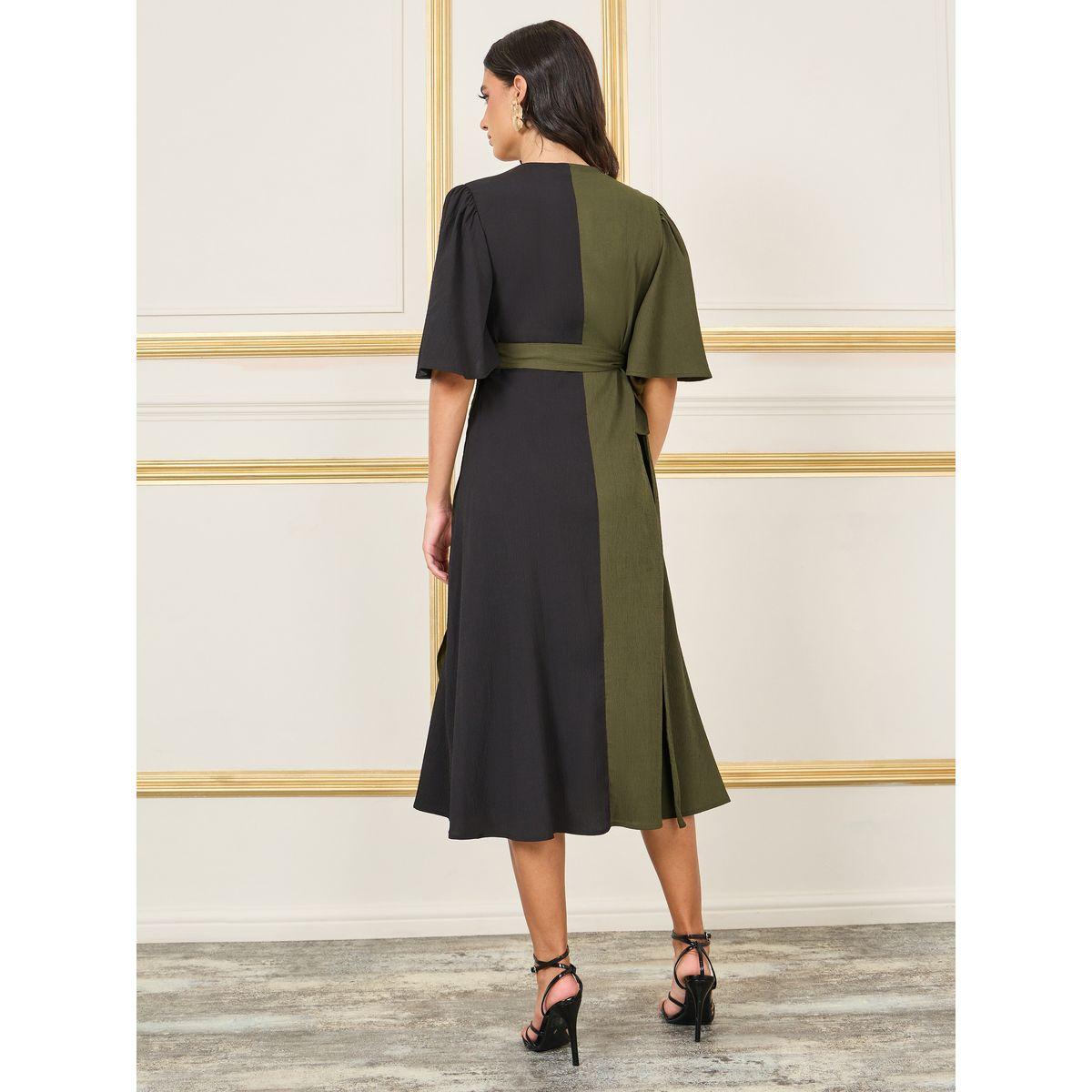 فستان ميدي بنمط لف مع كتل الالوان-women-clothing-dresses-image-4