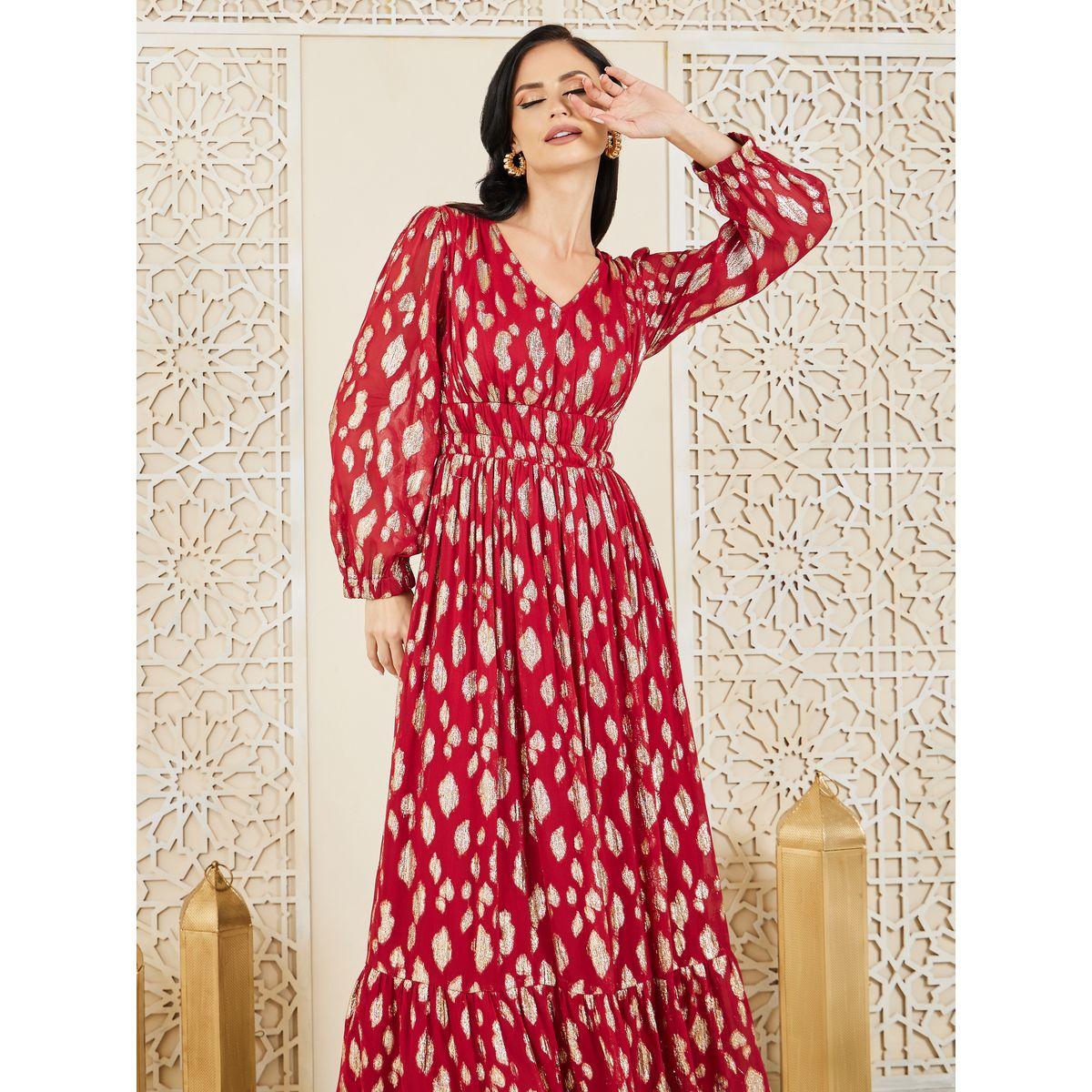 فستان طويل بنسيج بروكيد مع كسرات-women-clothing-dresses-image-2