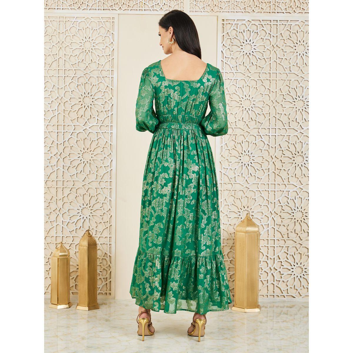Styli Foil Print Gathered Detail A-Line Maxi Dress-women-clothing-dresses-image-4