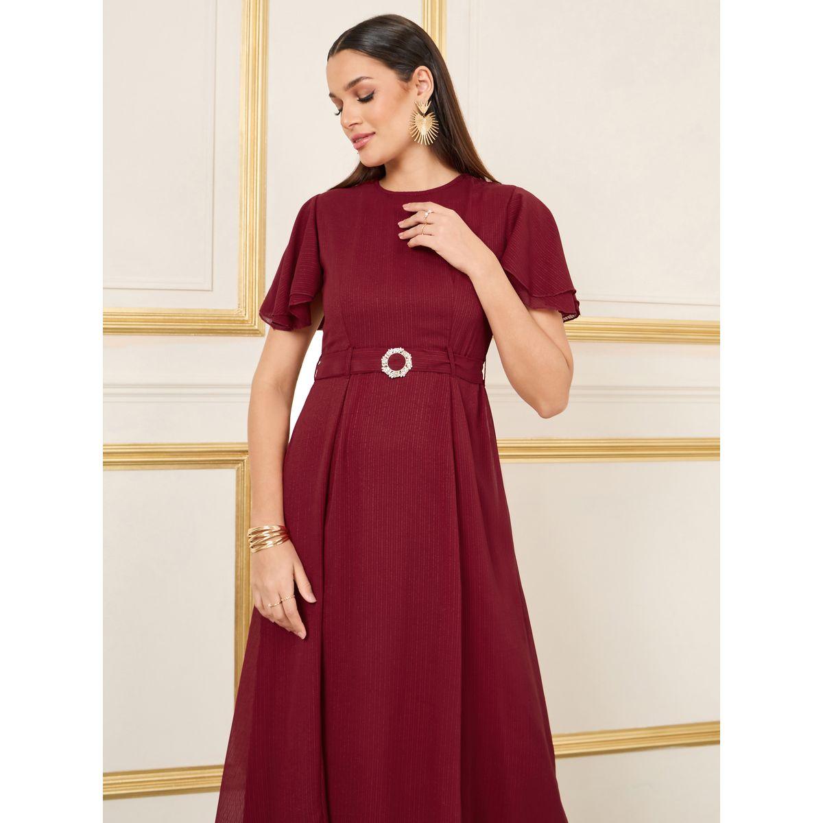 فستان طويل مخطط مع حزام خصر-women-clothing-dresses-image-2