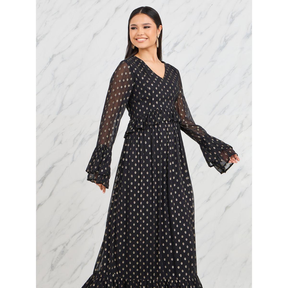 Styli Lurex Dobby Ruffle Layer A-Line Maxi Dress-women-clothing-dresses-image-2