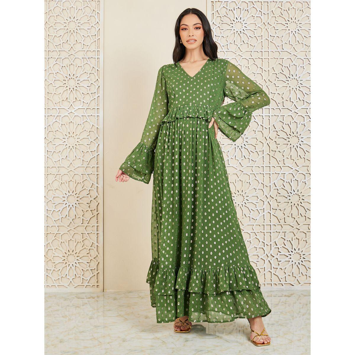 Styli Lurex Dobby Ruffle Layer A-Line Maxi Dress-women-clothing-dresses-image-1