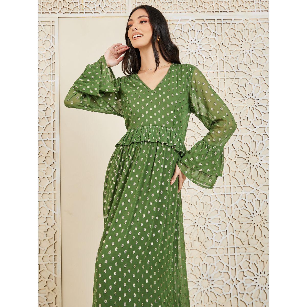 Styli Lurex Dobby Ruffle Layer A-Line Maxi Dress-women-clothing-dresses-image-2