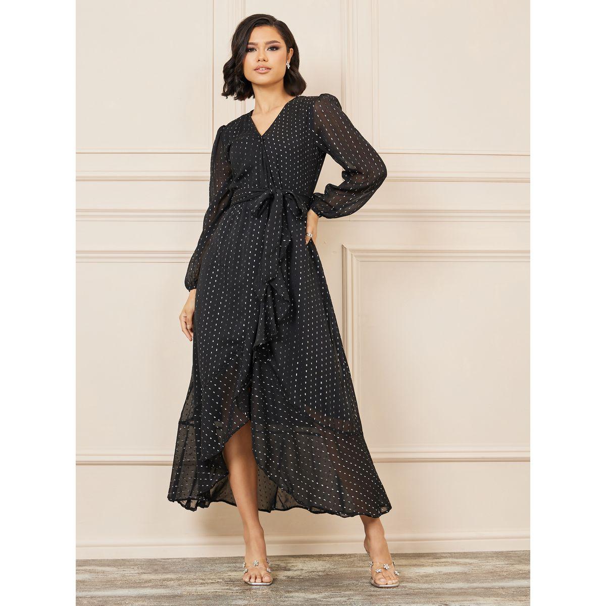 Styli Dobby Ruffle Asymmetric Hem A-Line Midi Dress-women-clothing-dresses-image-1