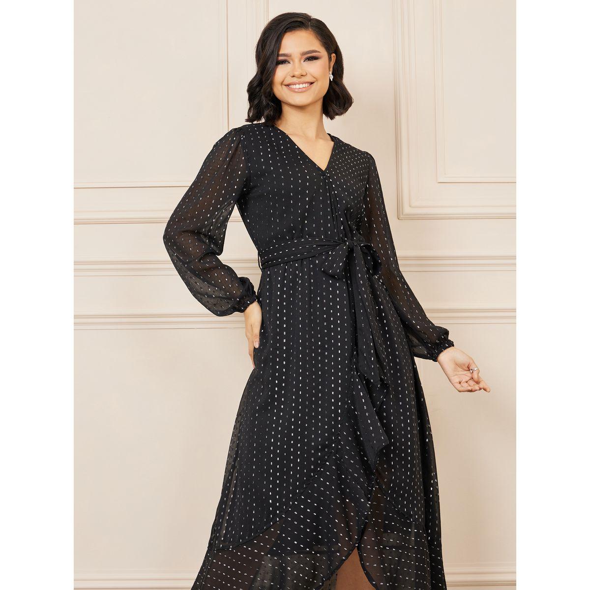 فستان ميدي بحافة غير متماثلة الطول وكشكش-women-clothing-dresses-image-2