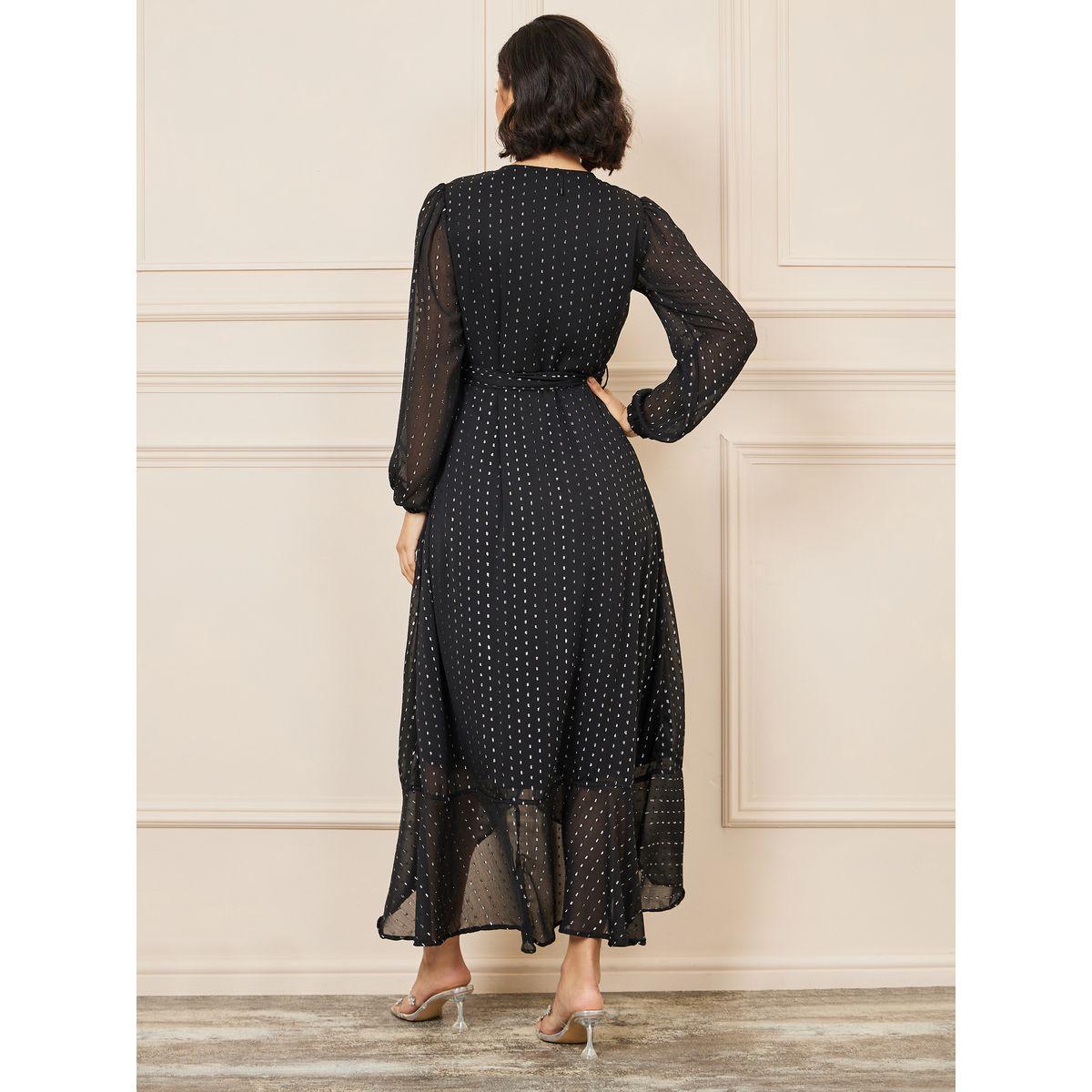 Styli Dobby Ruffle Asymmetric Hem A-Line Midi Dress-women-clothing-dresses-image-4
