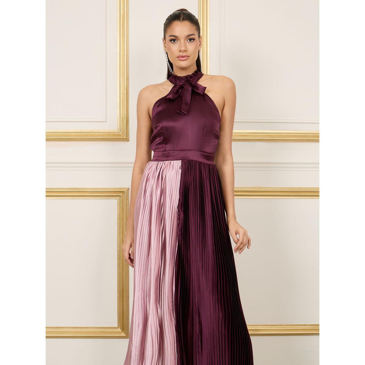 فستان طويل بياقة هولتر ونمط كتل الالوان-women-clothing-dresses-image-2