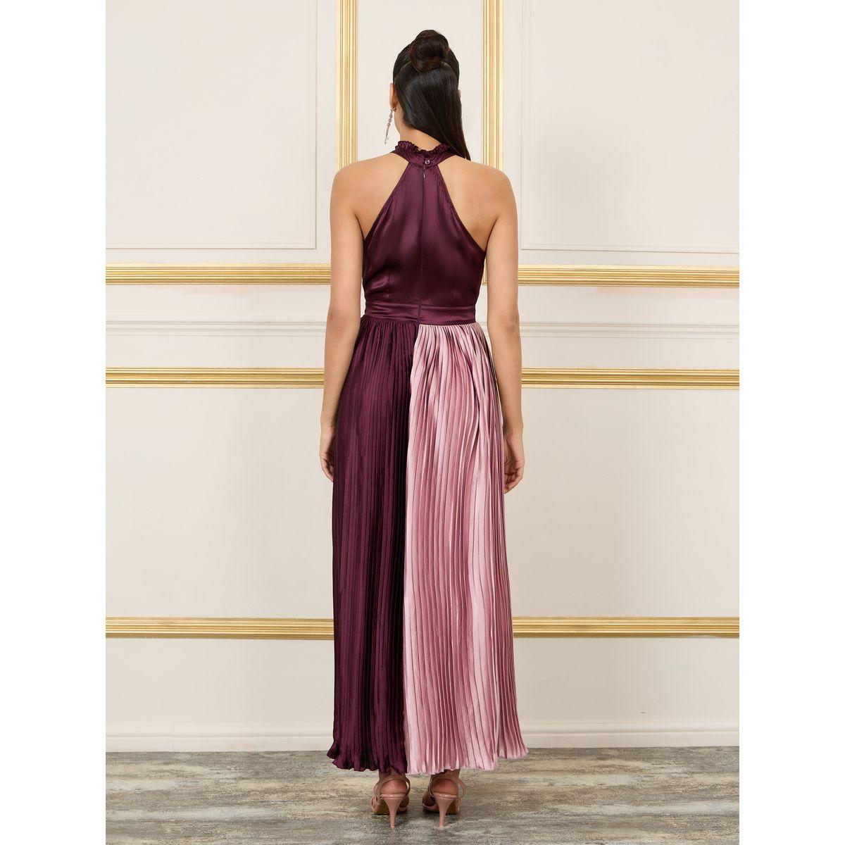 فستان طويل بياقة هولتر ونمط كتل الالوان-women-clothing-dresses-image-4