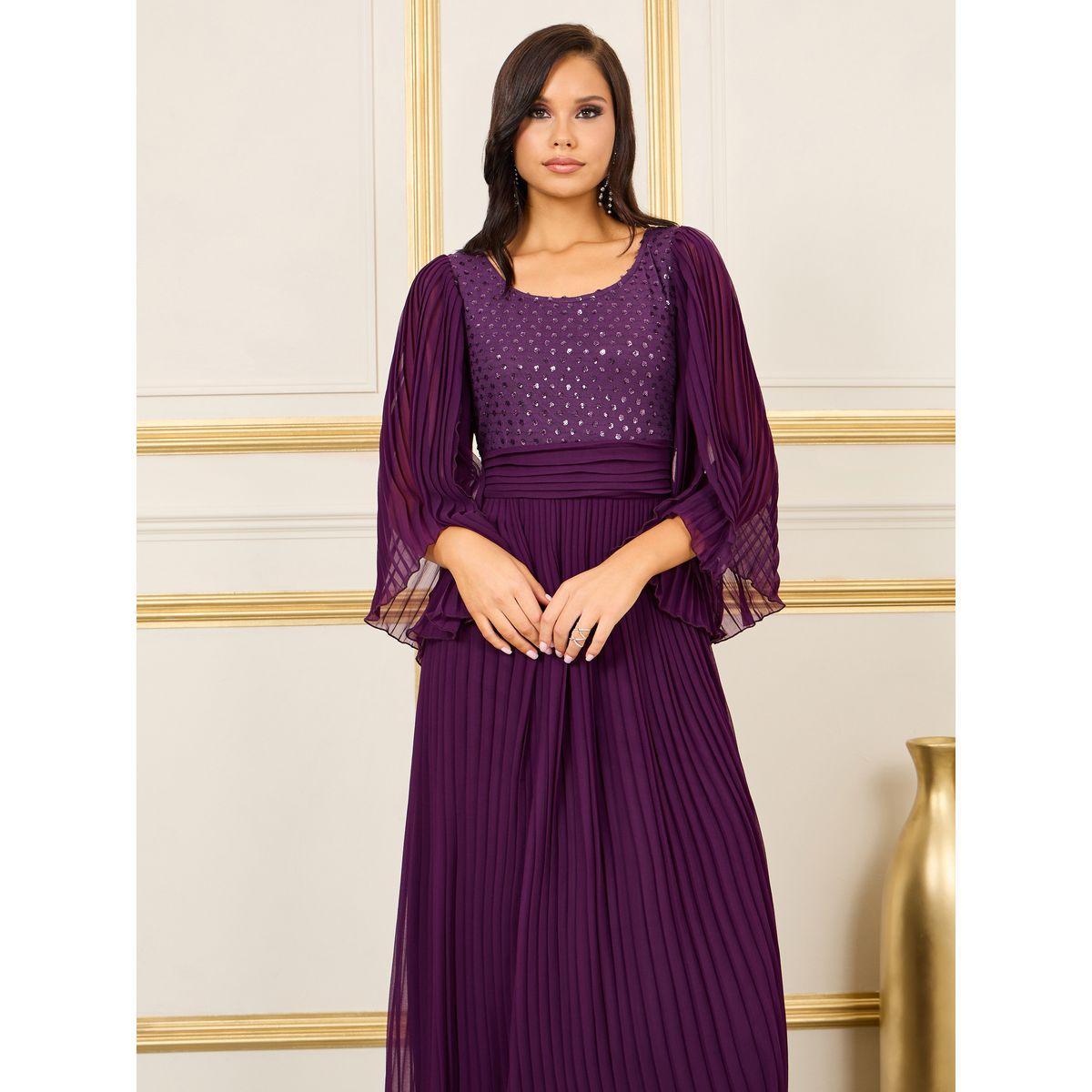 Styli Sequin Detail Pleated A-Line Maxi Dress-women-clothing-dresses-image-2