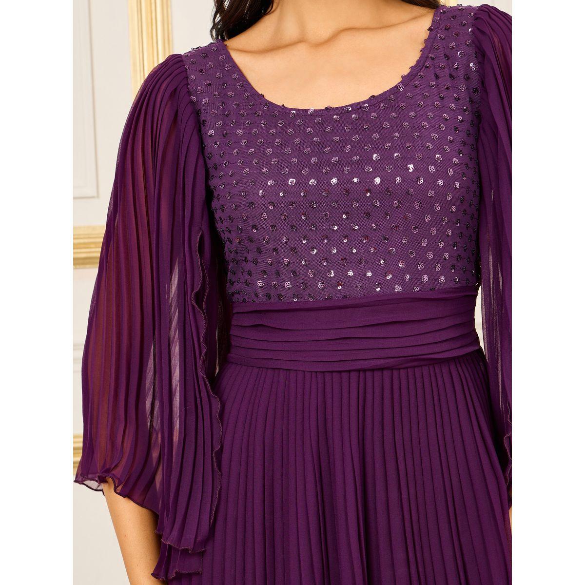 Styli Sequin Detail Pleated A-Line Maxi Dress-women-clothing-dresses-image-3