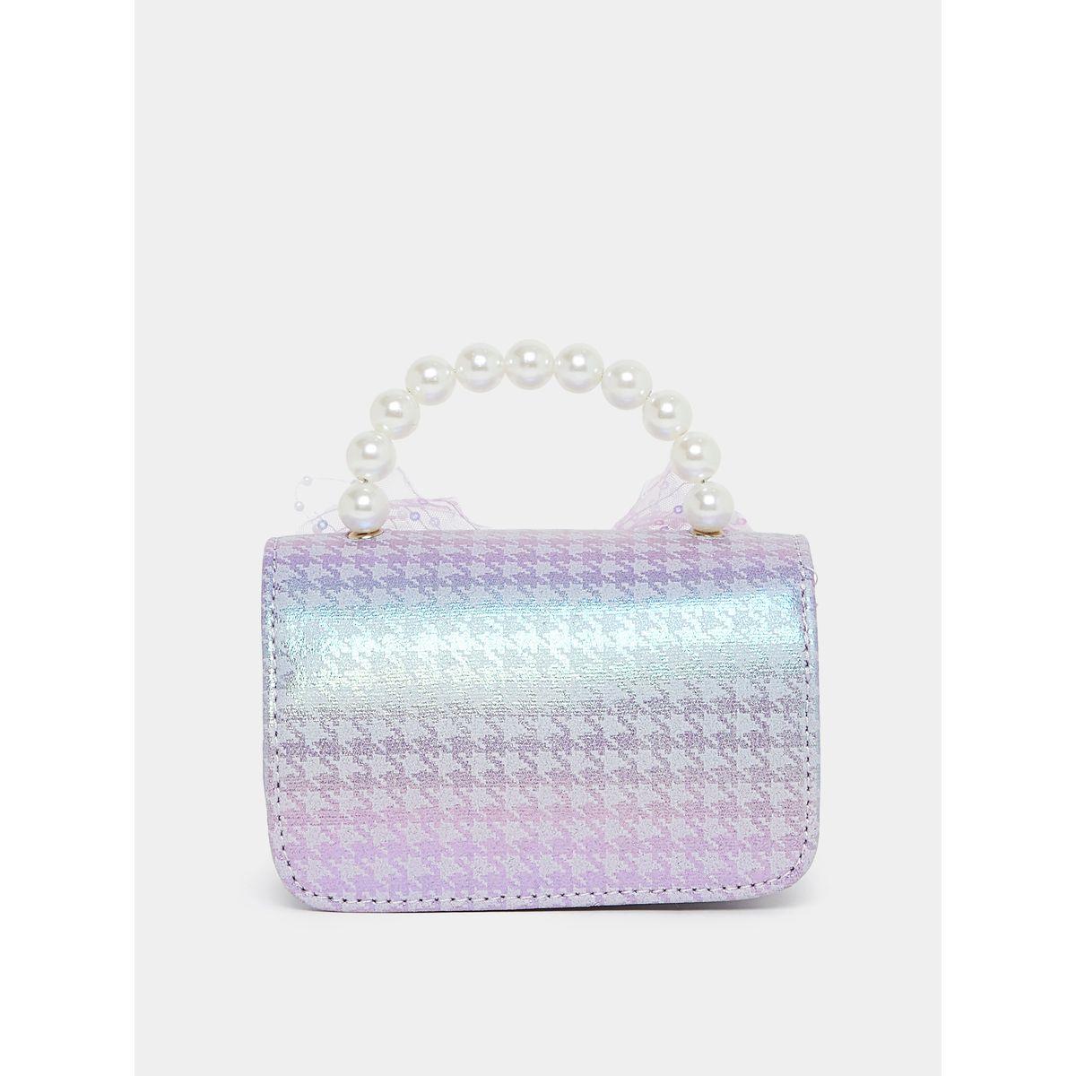 Styli Mesh Bow & Faux Pearl Top Handle Textured Handbag-school-bagsandbackpacks-backpacks-image-3