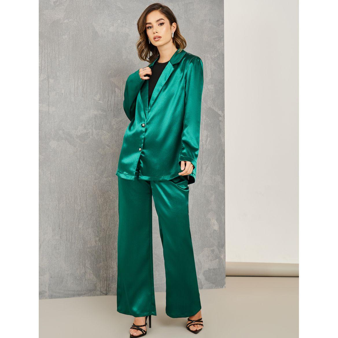 Styli Embellished Fringe Trim Split Back Blazer & Flared Pants Co-Ords-women-clothing-coordsets-image-1