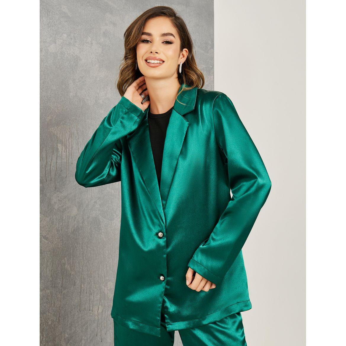 Styli Embellished Fringe Trim Split Back Blazer & Flared Pants Co-Ords-women-clothing-coordsets-image-2