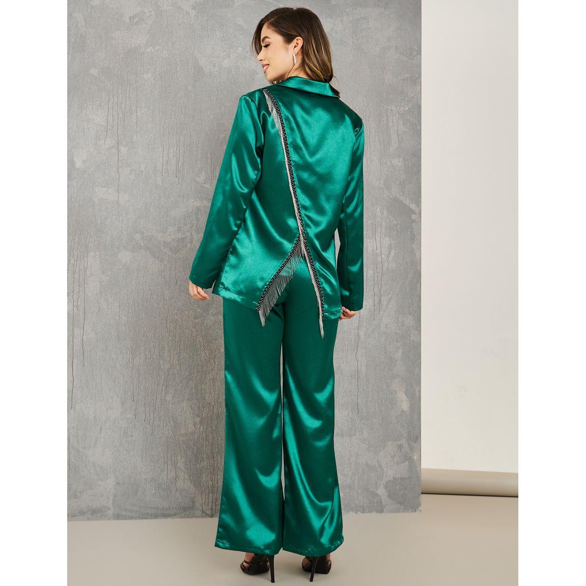 Styli Embellished Fringe Trim Split Back Blazer & Flared Pants Co-Ords-women-clothing-coordsets-image-5