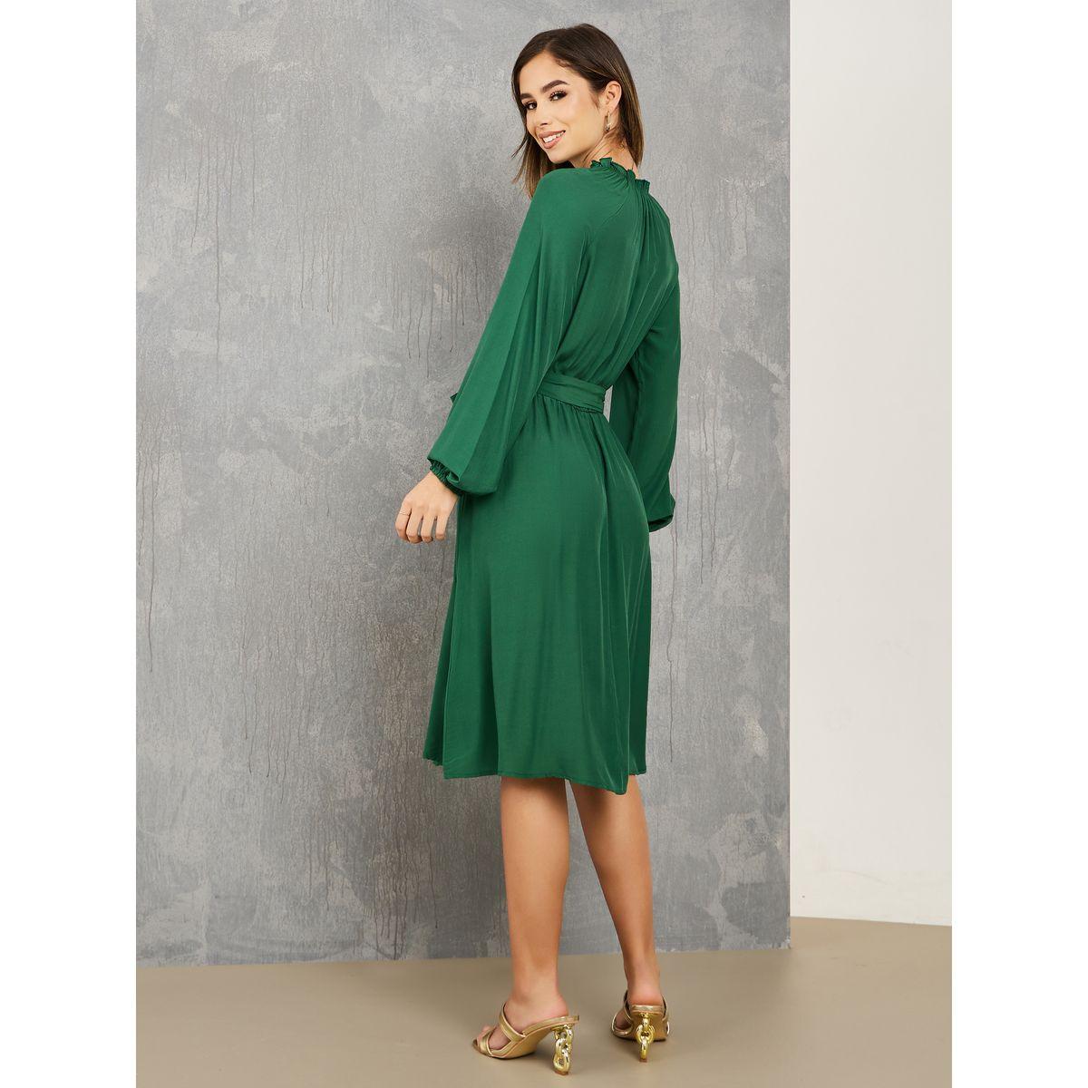 Styli Ruffled High Neck Midi Dress with Tie Belt-women-clothing-dresses-image-4