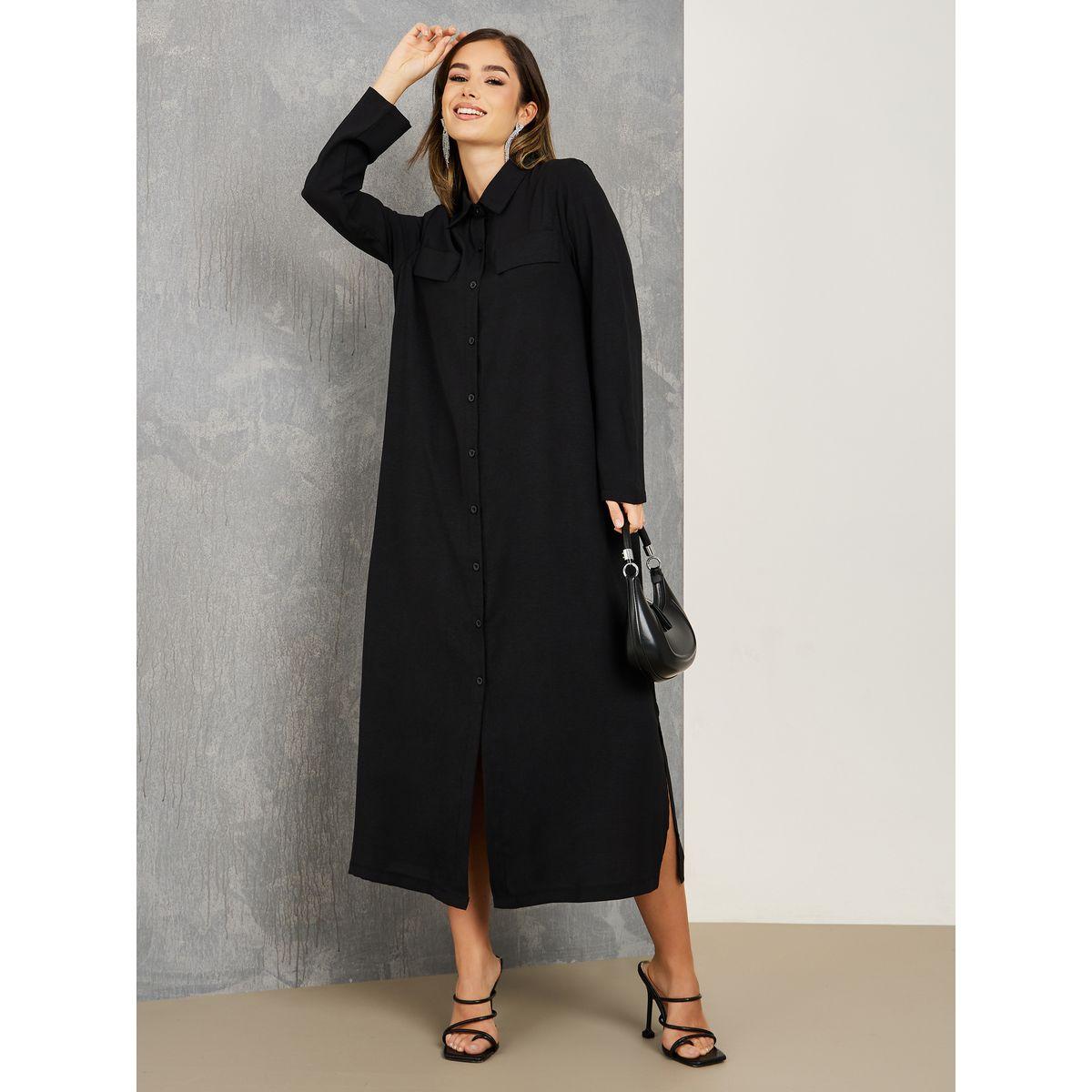 Styli Solid Button-Through Shirt Maxi Dress-women-clothing-dresses-image-1