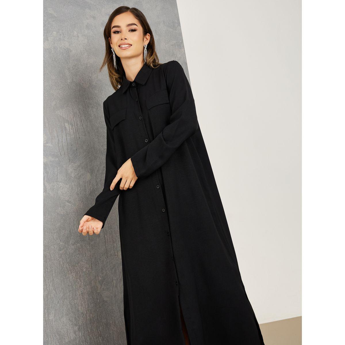 Styli Solid Button-Through Shirt Maxi Dress-women-clothing-dresses-image-2