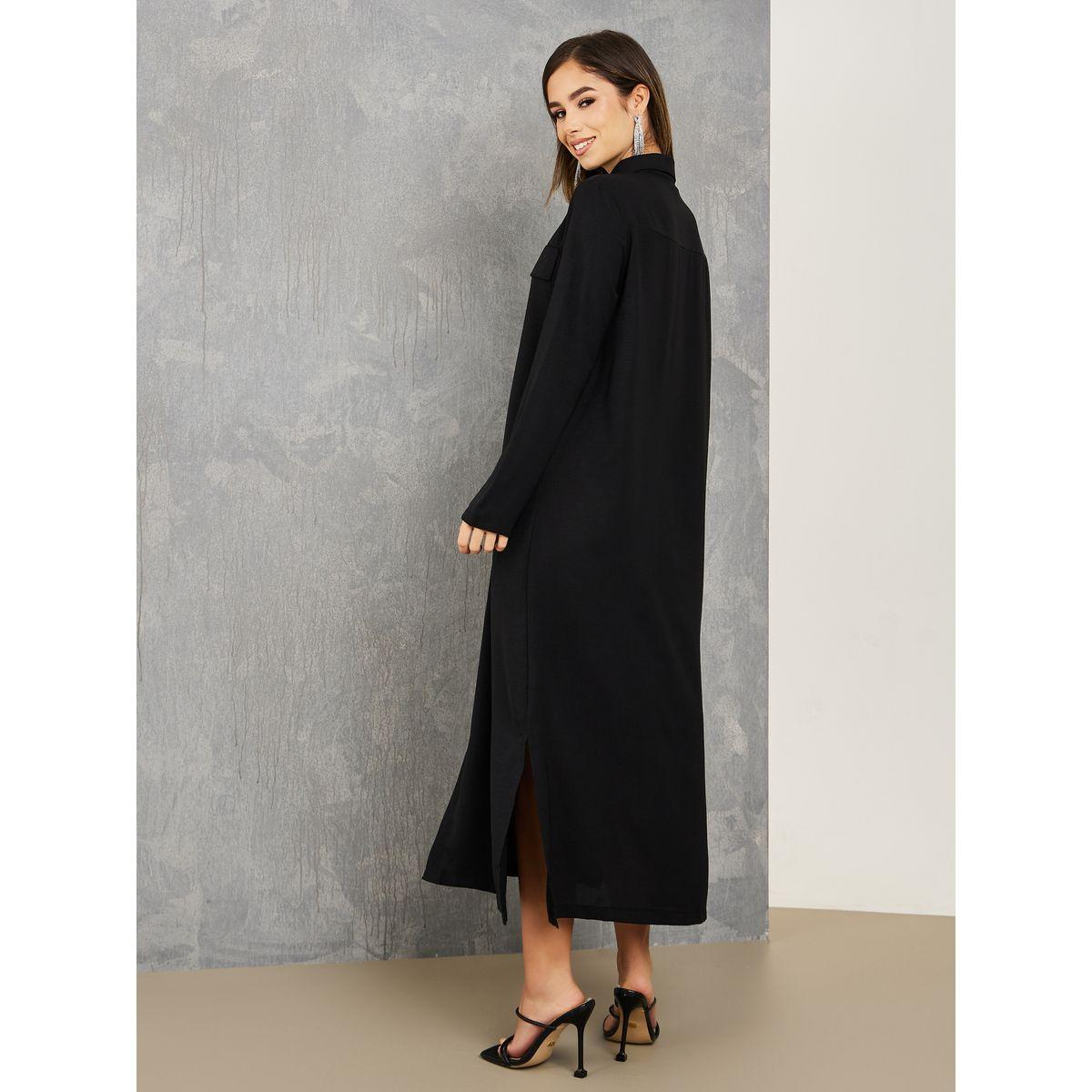 Styli Solid Button-Through Shirt Maxi Dress-women-clothing-dresses-image-4