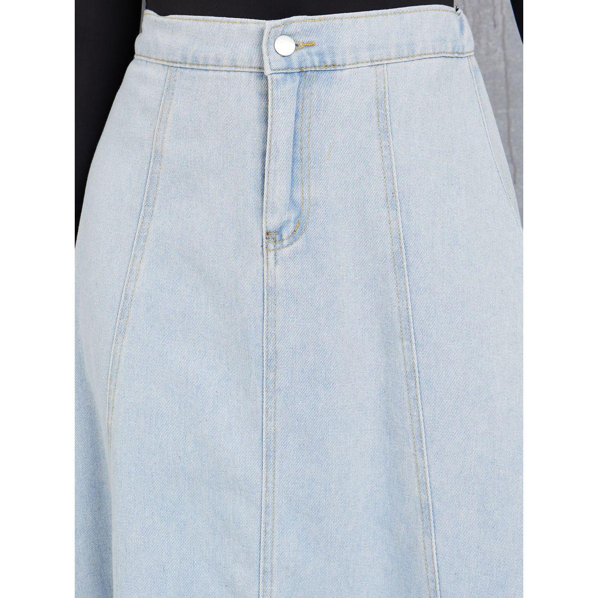 Styli High Waist A-Line Denim Skirt with Button Closure-women-clothing-bottoms-skirts-image-3