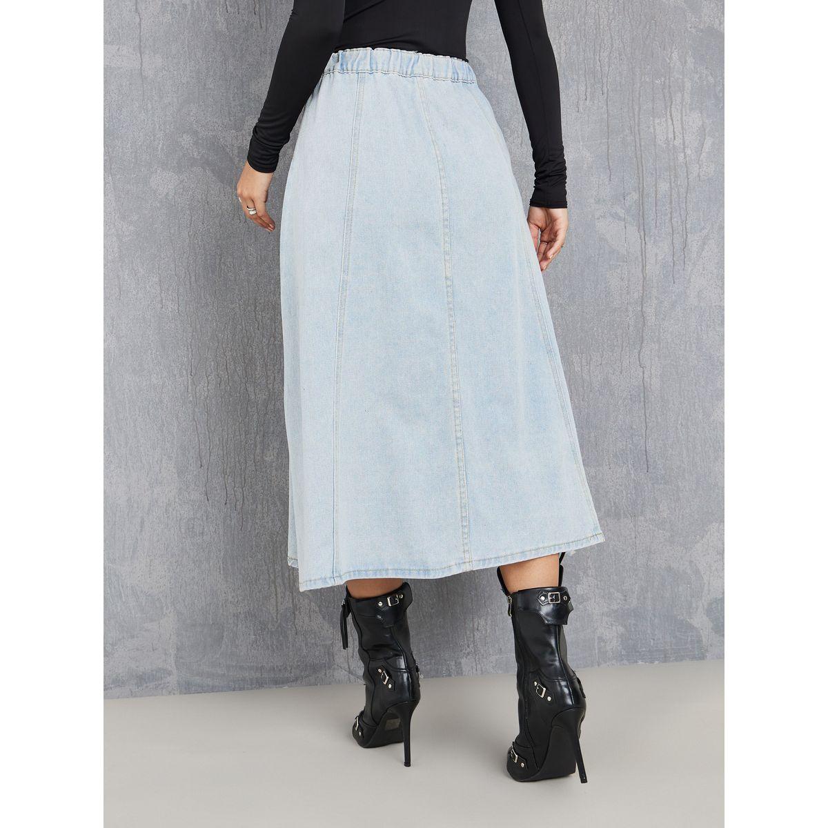 Styli High Waist A-Line Denim Skirt with Button Closure-women-clothing-bottoms-skirts-image-4
