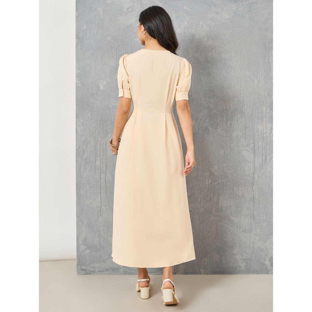 Styli Button Detail Puff Sleeves A-Line Shirt Midi Dress-women-clothing-dresses-image-4